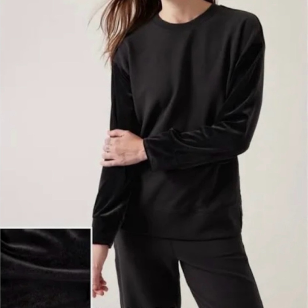 NWT Athleta Retroplush Velvet Crewneck Sweatshirt, BLACK SIZE XX SMALL